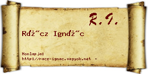 Rácz Ignác névjegykártya